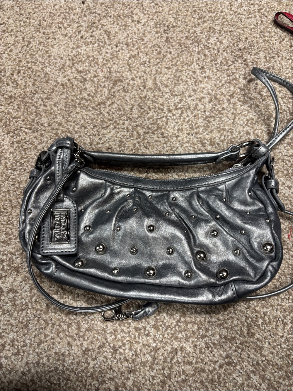 Badgley Mischka Metallic Gunmetal Studded Leather Shoulder Bag - vintage